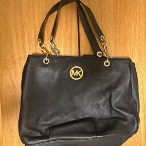 Michael Kors Black Shoulder Bag with Gold Accents